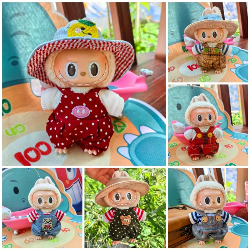 17cm Cute Mini Plush Doll'S Clothes Outfit Accessories For Korea Kpop Exo Labubu Idol Dolls Denim overalls Clothing DIY Kid Gift