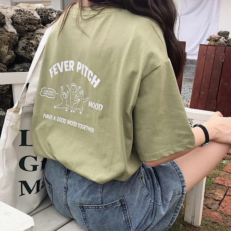Summer Casual Loose Women's round Neck Short Sleeve T-shirt Korean Style Front And Back Printed Top for Southeast Asia