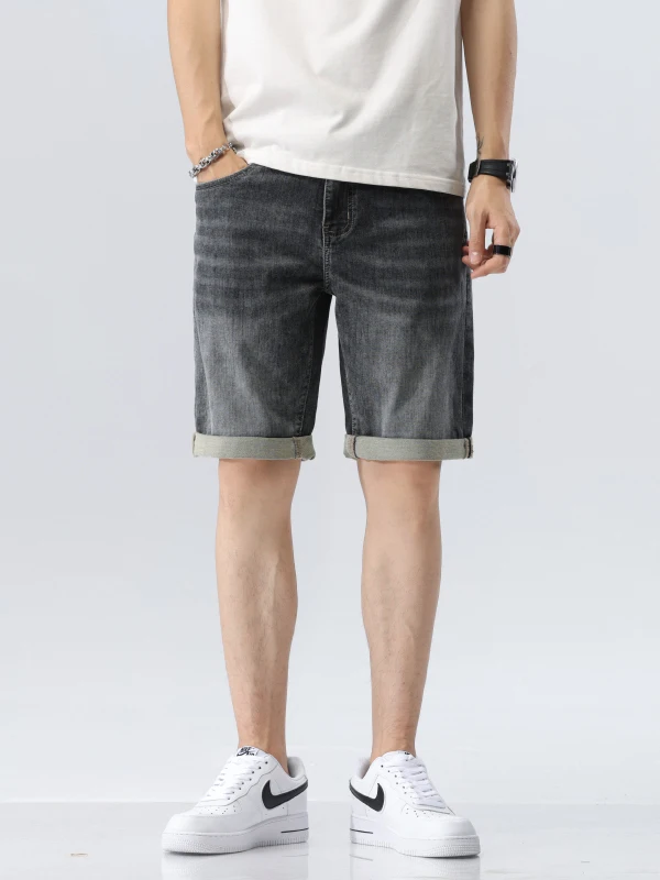 

High-End Retro Men's Denim Shorts Summer New Style Handsome Slim Straight Five-Quarter Casual Versatile Mid-Length Jeans