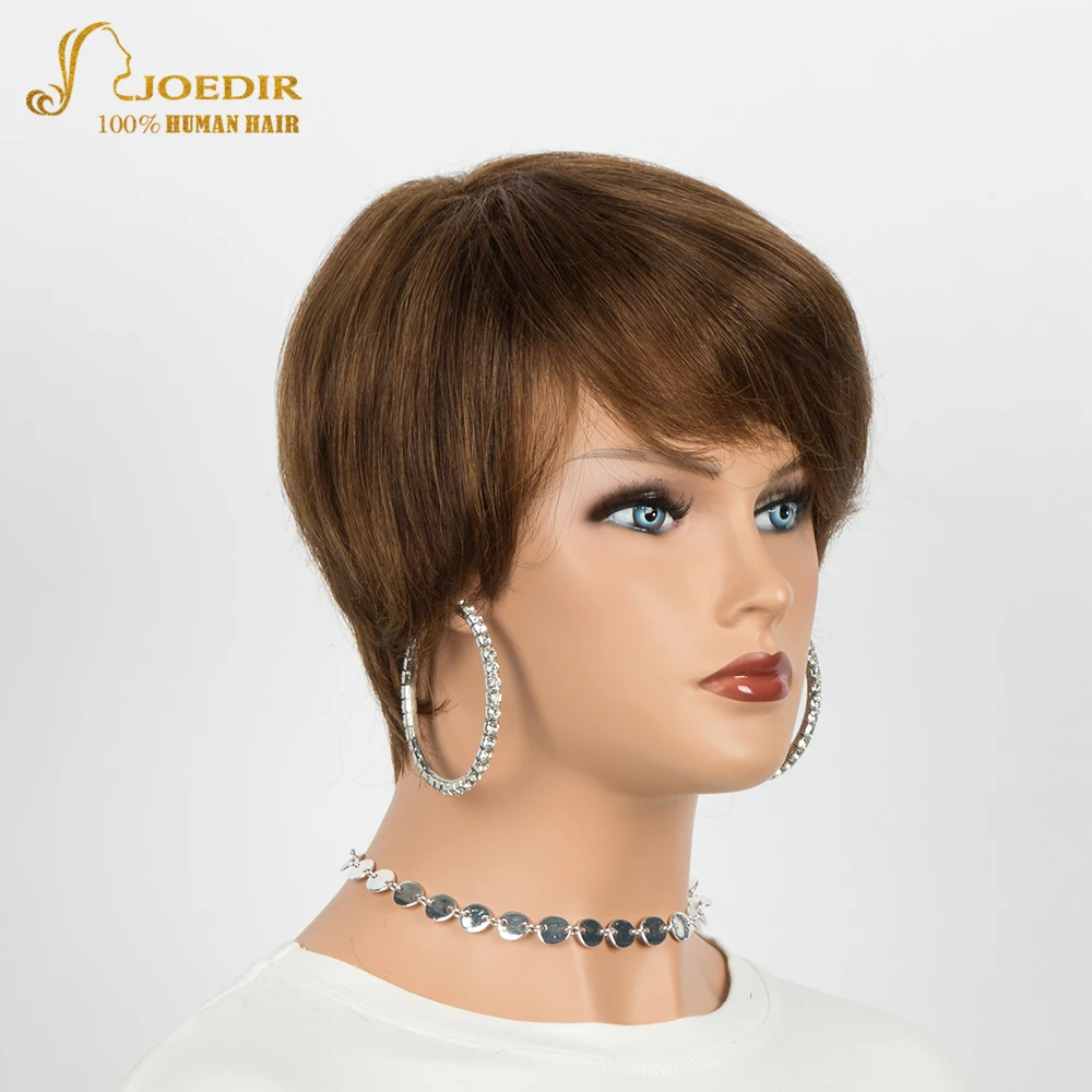 Short Human Hair Wigs Pixie Cut Straight Perruque Bresillienne for Black Women Machine Made Wigs With Bangs Natural Glueless Wig