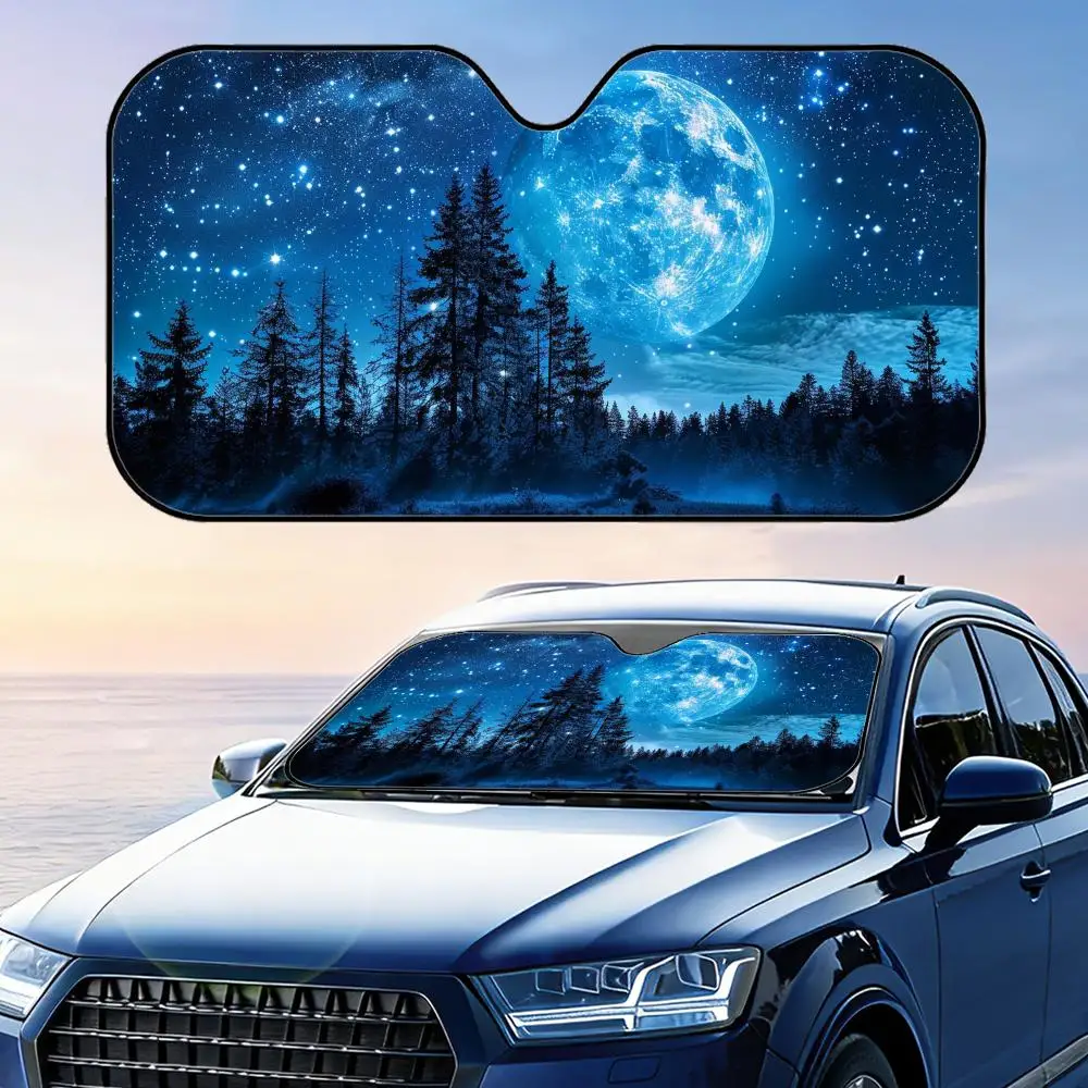

Солнцезащитный козырек Starry Sky Moon Forest Sun Visor, складной, универсальный, для лобового стекла автомобиля, защита от УФ-излучения, теплоизоляция, складная накидка
