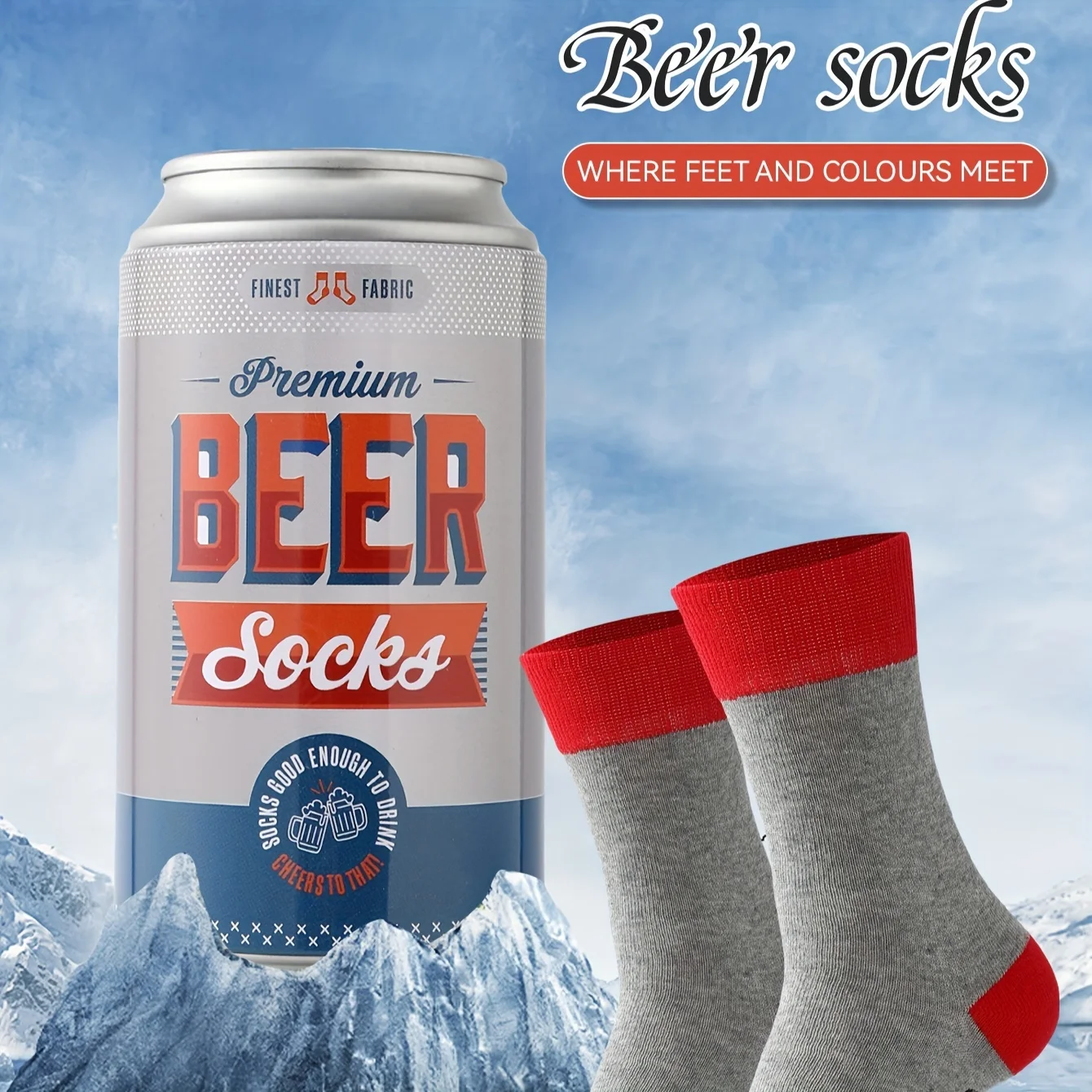 1 pair of stylish, unique and interesting beer can pattern gift socks for men and women, suitable for all seasons