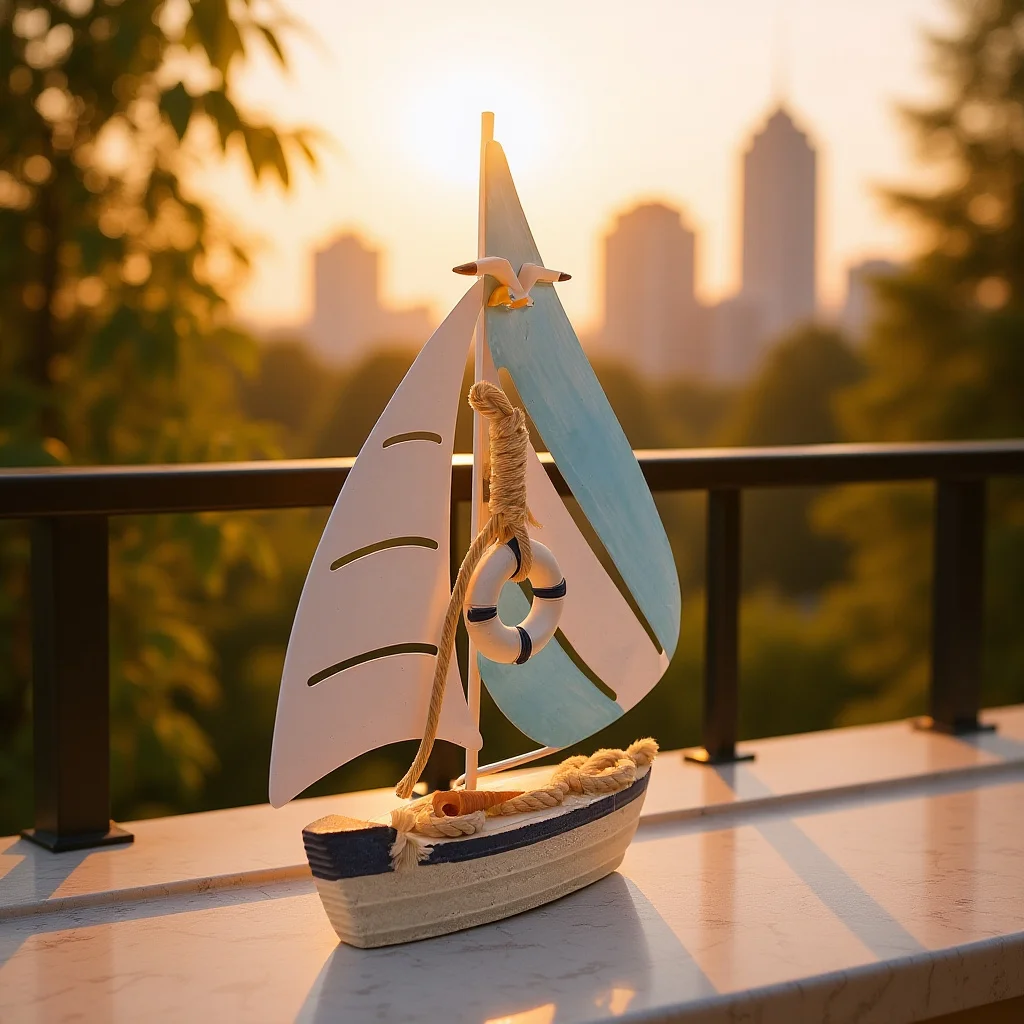 

Sailboat Decor Mediterranean Style Wooden Miniature Sailing Boat Desktop Home Office Decoration Nautical Wooden Sailing Boat