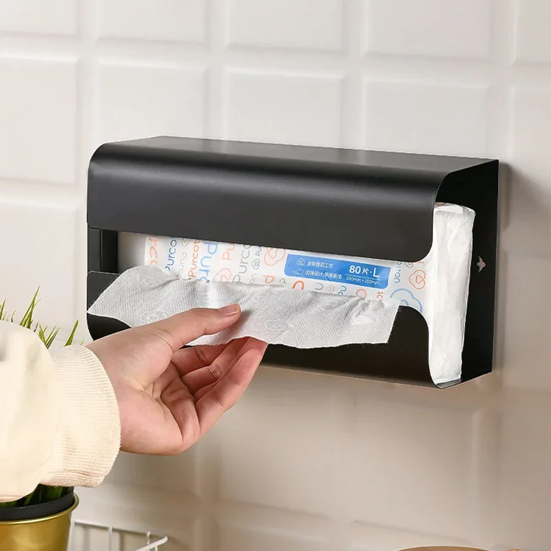

Wall Mounted No Punching Magnet Storage Container Garbage Bag Dispenser Self Adhesive Kitchen Bathroom Paper Tissue Holder