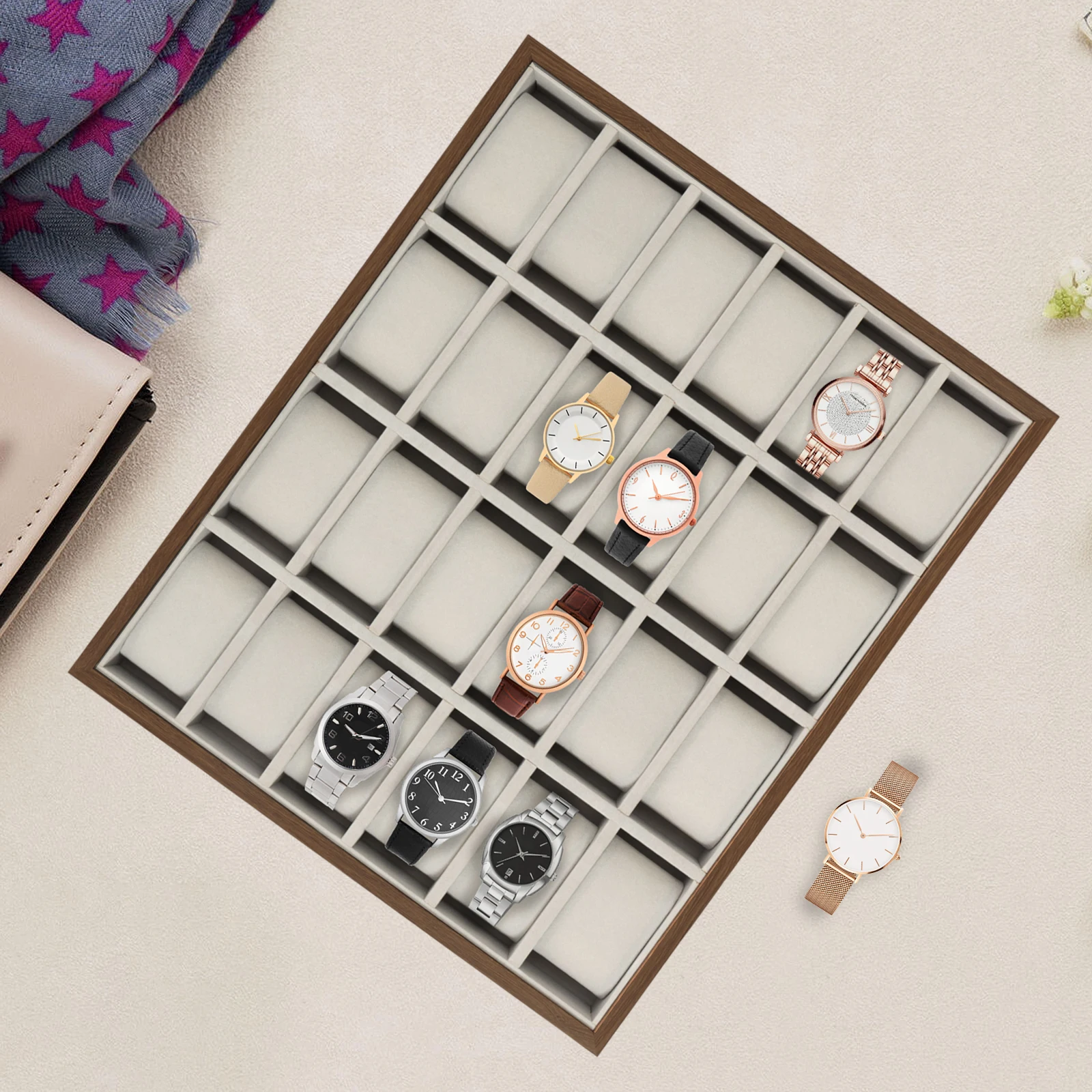 24 Slots 40*33*4.5cm Watch Box Case Watch Storage Box Home Watch Bracket Jewelry Display Travel Multi-piece Storage Case