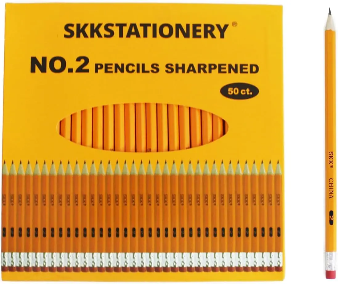 

50 Pre-sharpened HB Pencils with Eraser Tops, Ideal for School and Office Use