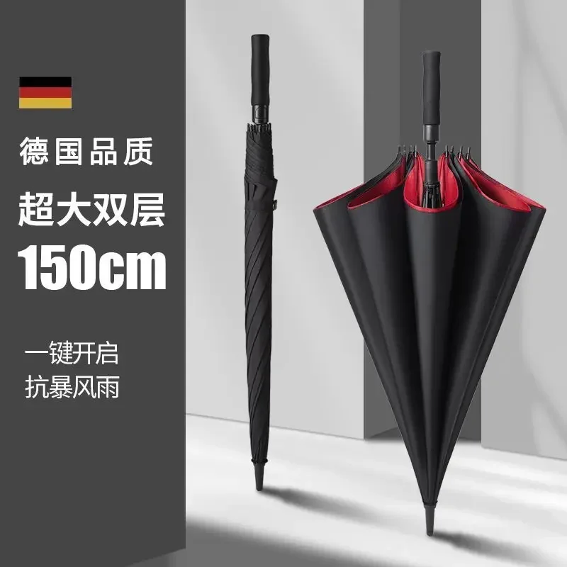 Automatic Umbrella Long Handle Is Super Large Reinforced Thickened and Strong for Storm Resistance, Triple Pair for Men
