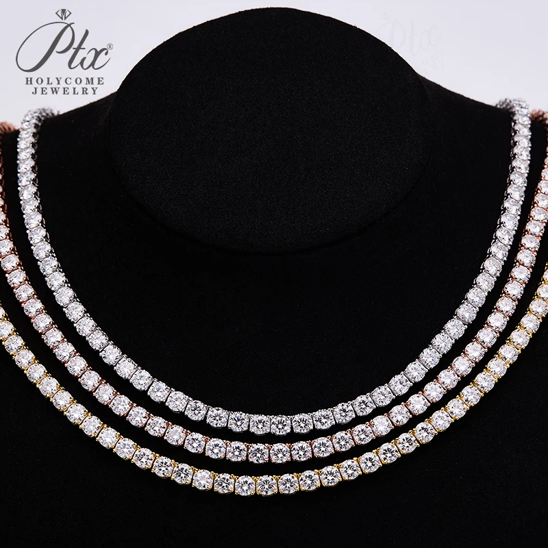 

100% Moissanite Diamond Tennis Necklace Bracelet 925 Sterling Silver Hiphop Chain VVS1 Clarity Round Charms Trendy Combination