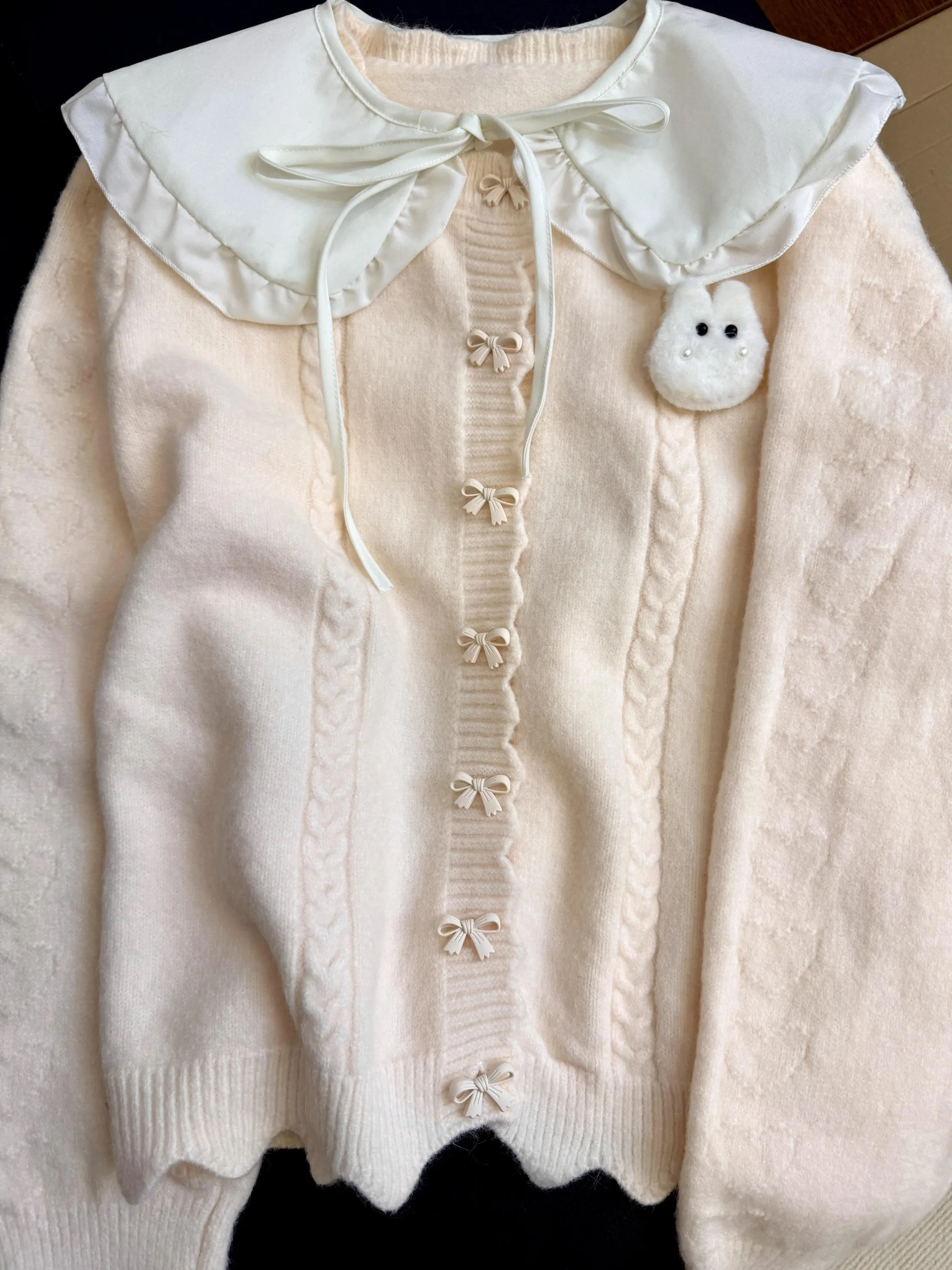 

Sweet Doll Collar Knot Open Cardigan Sweater ex Autumn Winter Loose Lazy Sle Knitted Outerwear Casual Faion