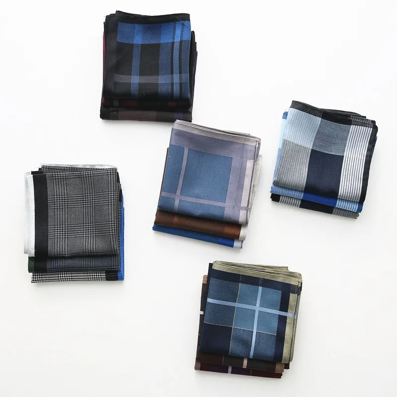 3Pcs 43x43cm Classic Plaid Striped Combed Cotton Men Handkerchiefs Sweat Wiping Pocket Square Towels Absorbing