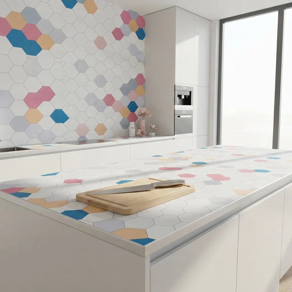 Aluminum Foil Wallpaper Self‑Adhesive Hexagon Tile Sticker Waterproof Oil‑Proof Kitchen Backsplash Cabinet Wall Decor Decal