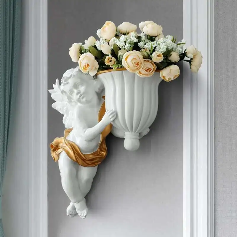 Wall Vase Creative European Vase Cupid Angel Wall Decoration Flower Arrangement Resin Wall Vase
