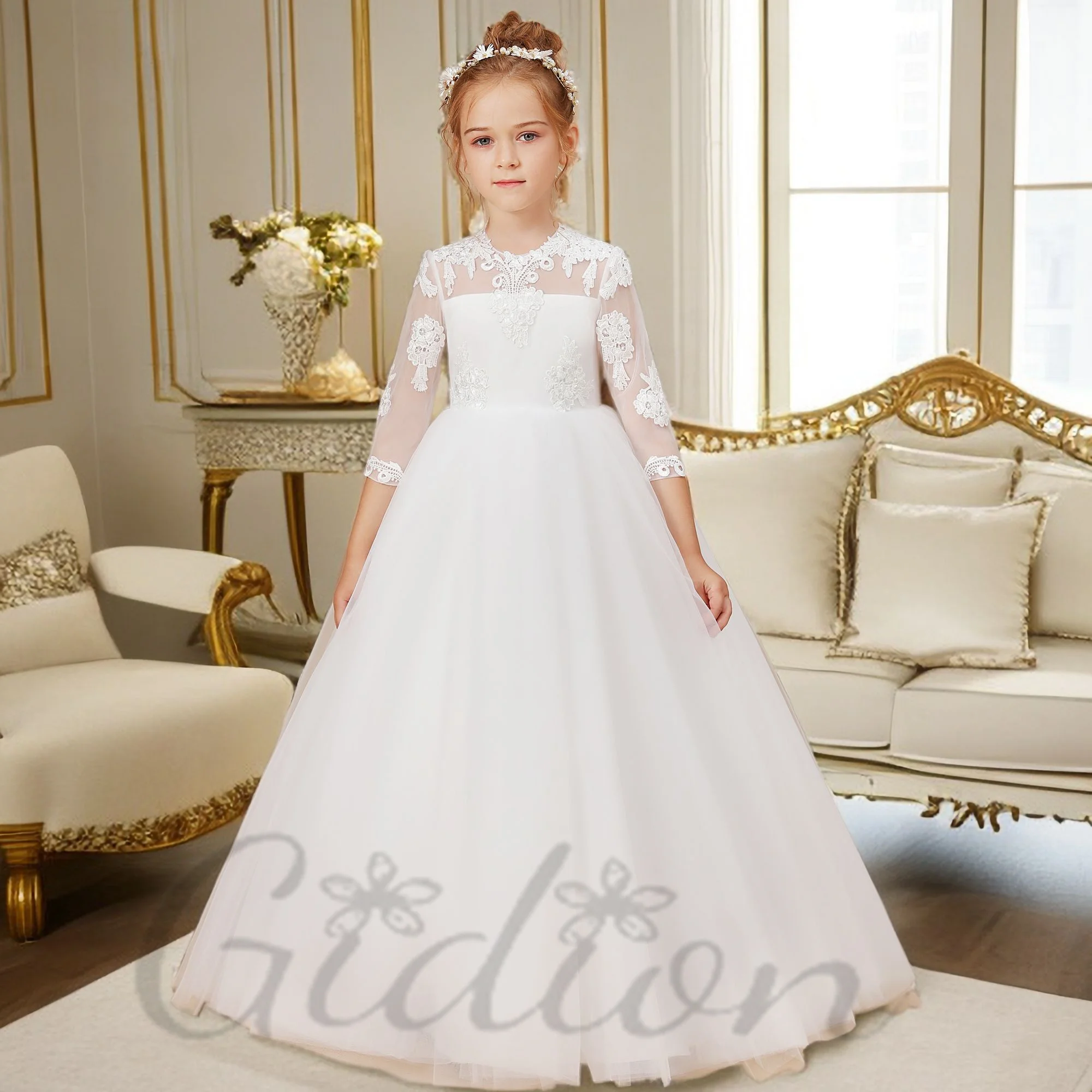 

A-Line Tulle Flower Girl Dress Wedding Fist Communion Prom Birthday Evening Party Ceremony Event Pagent Banquet For Children