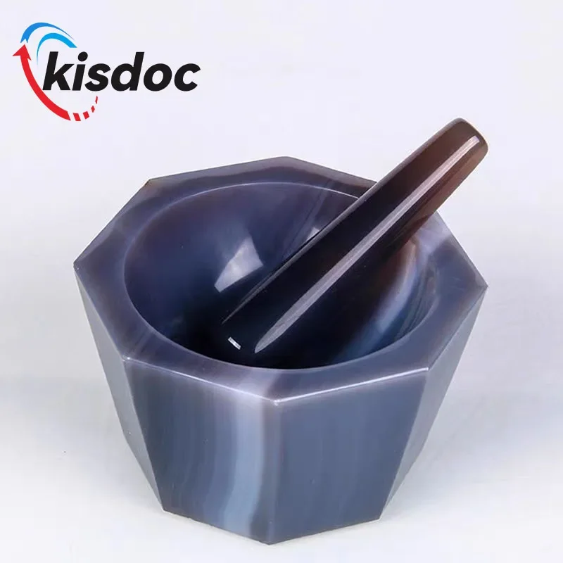 Natural Agate Mortar and Pestle Set Deepened Octagonal Lab Grinding Bowl 60-150mm Laboratory Sample Grinding Tool