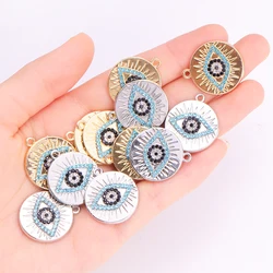 10Pcs Silver Gold Plated Evil Blue Eyes Round Pendant Necklace for Women Making Demon Eyes Bracelet Earrings Jewelry Gifts