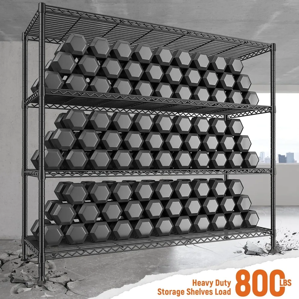 4-Tier Wire Metal Storage Shelves - 45.3 Wide Rack for Pantry, Kitchen, and Garage Organization