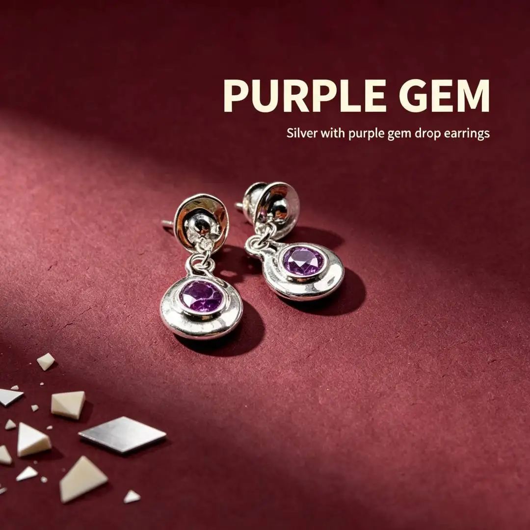 2026 Spain Elegant and Exquisite Purple Zircon Pendant Earrings Jewelry Accessories Party Gift