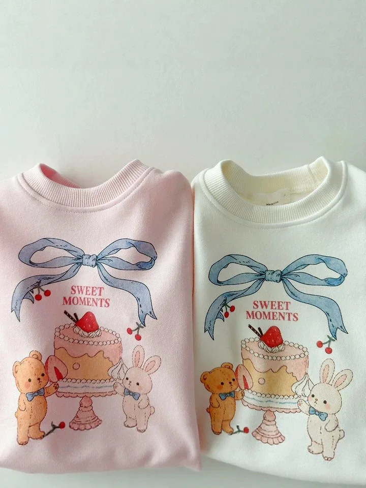 2026 Autumn New Children Long Sleeve Casual Sweatshirt For Cute Girls Loose Pullover Cartoon Print Tops Kids Cotton Sweatshirt