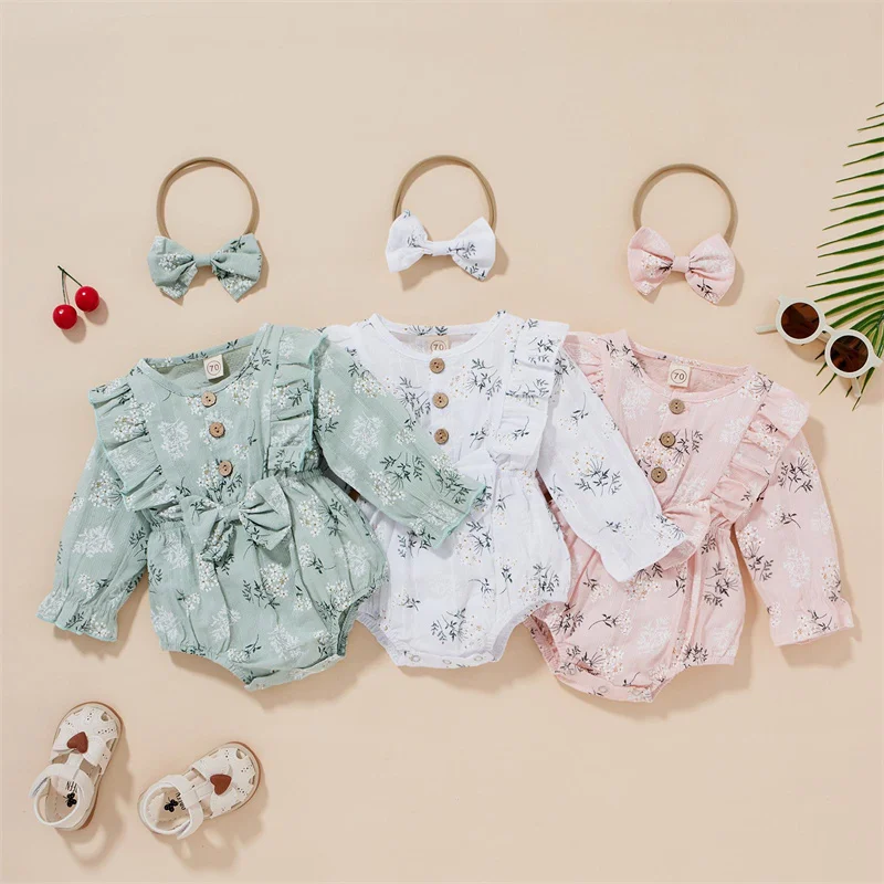 

Children's Cute Crawl Suit Girls Long-Sleeved Sweet Cotton Jumpsuit Spring Autumn Kids Fashion Printing Comforts Coveralls 7M-3Y