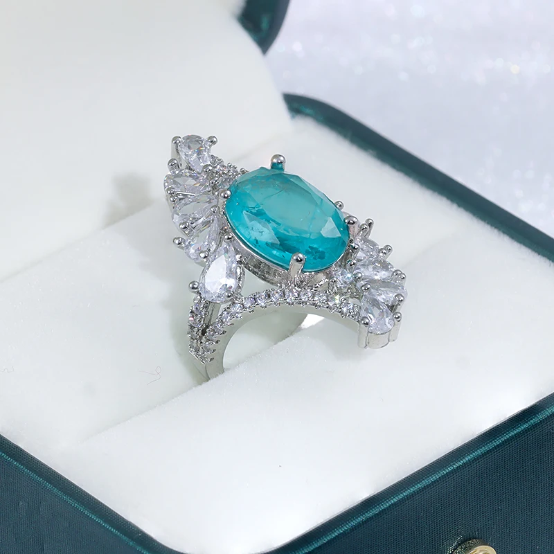 High Quality Paraiba Emerald Stone Vintage Oval Ring Fashion Ring for Women Engagement Jewelry Gift Wholesale Wedding Rings