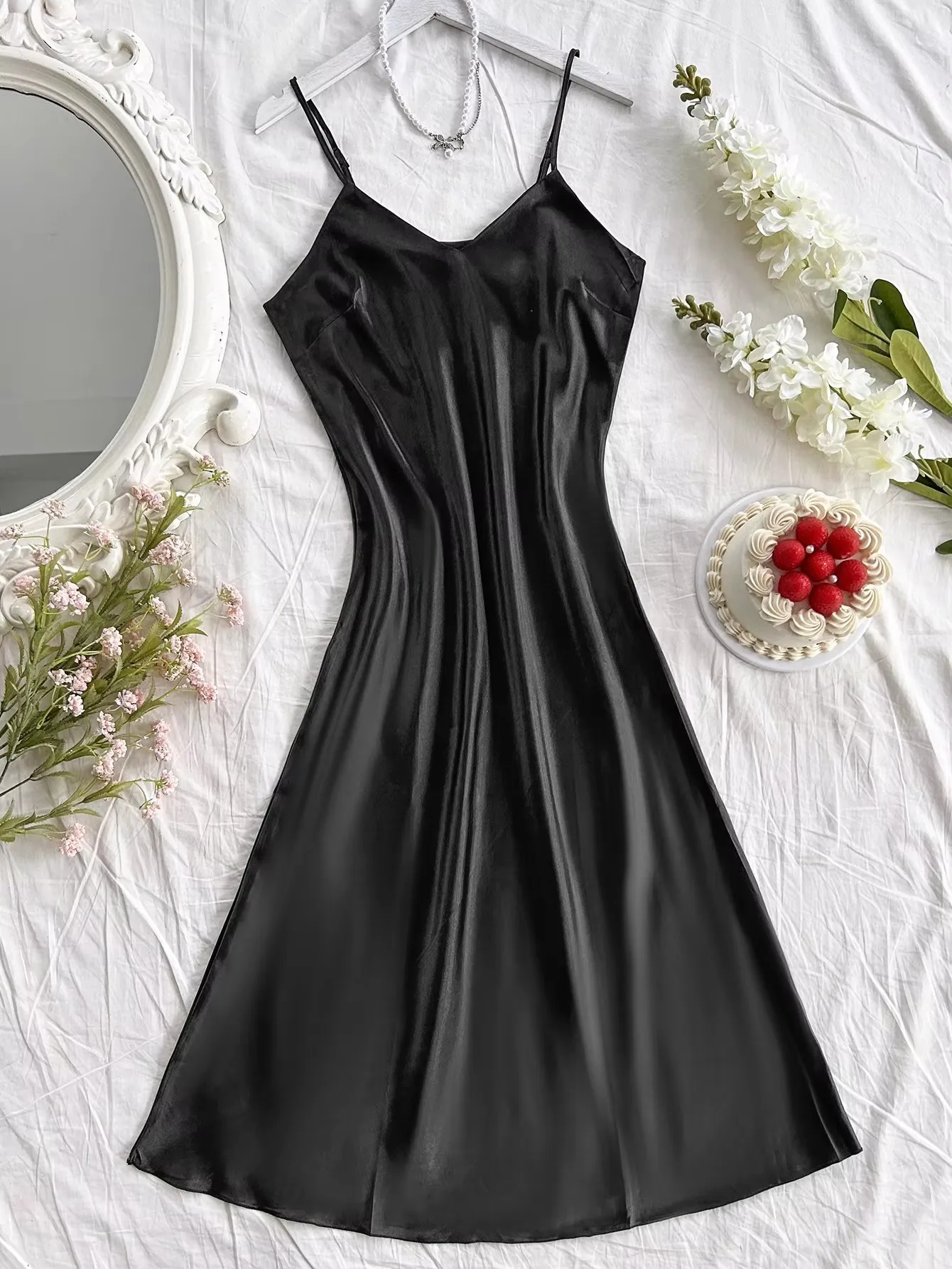 Elegante camisón de noche para mujer, sexy, cómodo y de corte largo, pijama de color liso para mujer.