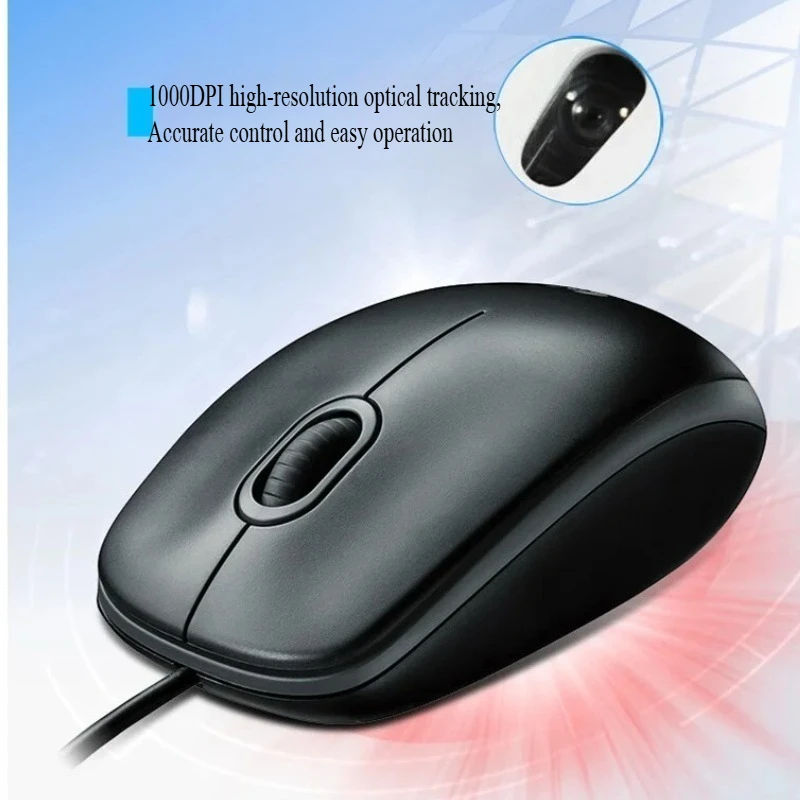 Logitech M100 عبارة عن ماوس بصري سلكي مع وصلة USB بدقة 1000 نقطة في البوصة وتصميم مريح كامل الحجم لليد اليسرى