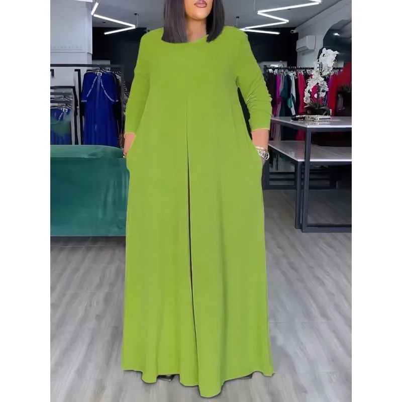 Monos de mujer en 6 colores, ropa informal elegante con cuello redondo, manga larga, bolsillos de pierna ancha, mono solitario para mujer 2025 179437