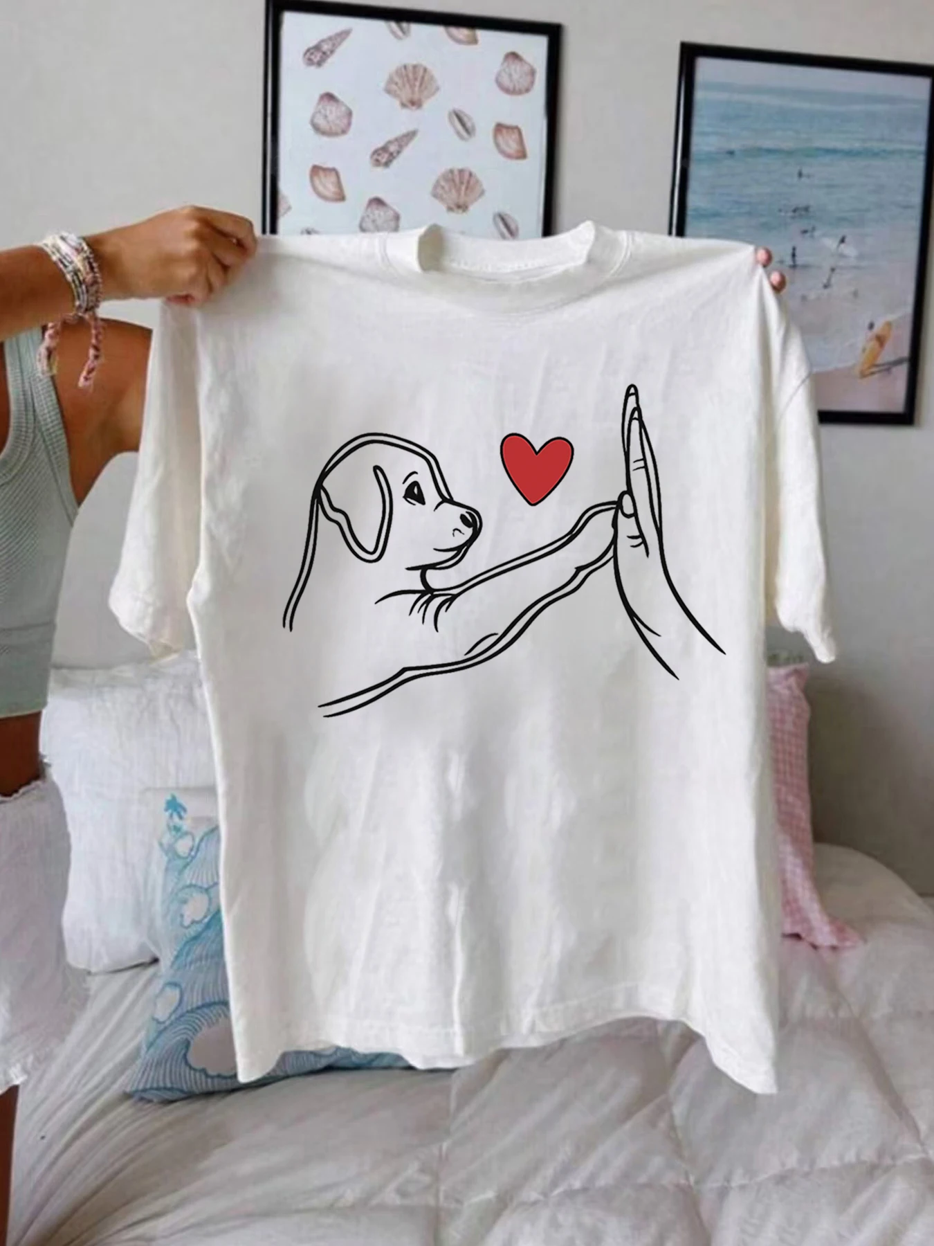 

【WZM1021124】Puppy print plus size women's round neck T-shirt summer casual street fashion women's Joker short sleeve T-shirt