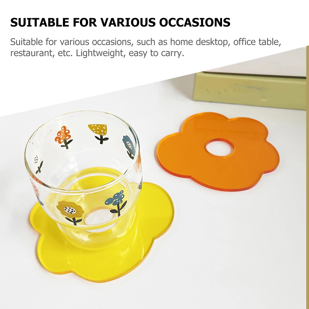 

2pcs Anti scalding Coasters Transparent Acrylic Flower Design Desk Table Home Office Decor Drink Mug Pad Reusable