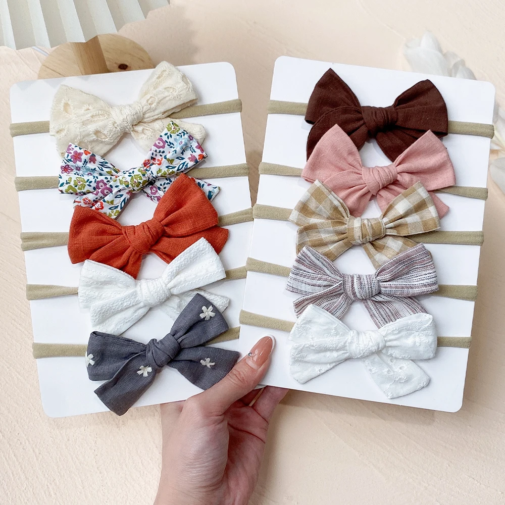 5Pcs/set Print Bowknot Baby Girls Headband Newborn Nylon Elastic Hair Bands Toddler Bow Hairbands Headwear Kids Hair Accessories