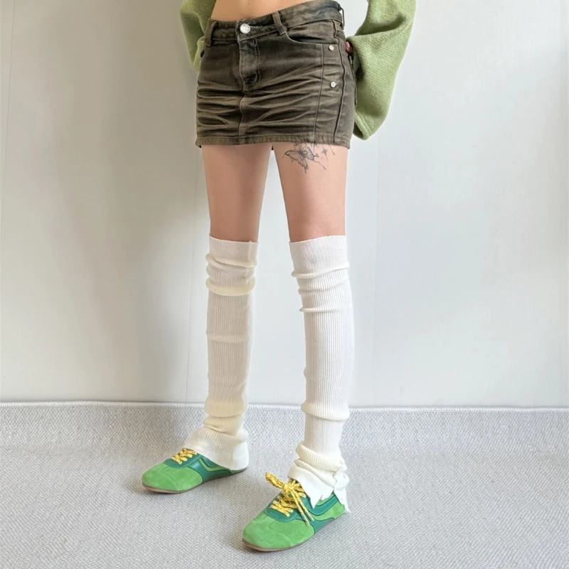 Thigh High Leg Warmers Long Socks Ribbed Knit Side Split Buttons Over Knee Leg Covers Stockings for Fashionable Women