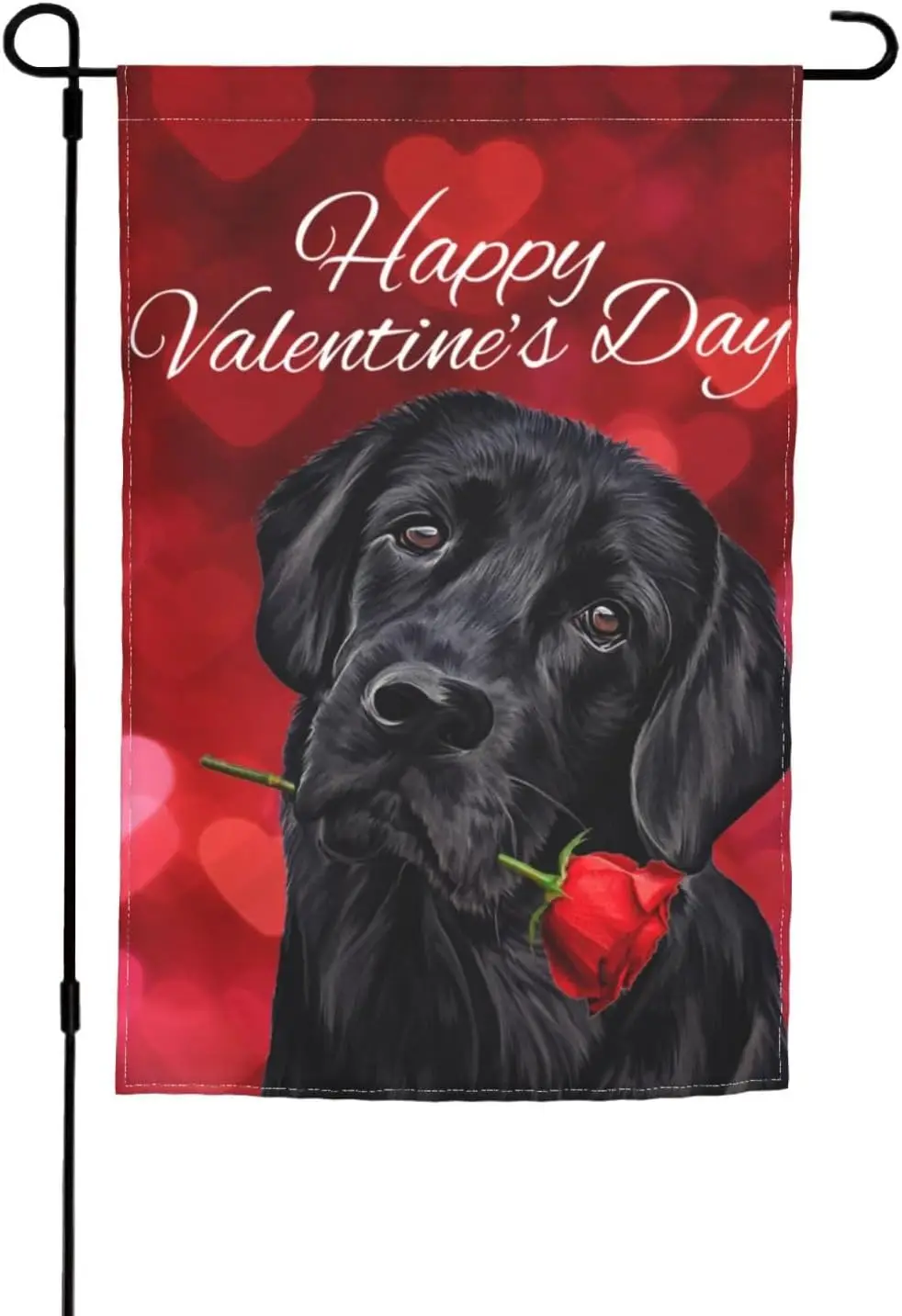 Happy Valentine Day Cute Black Labrador Dog Gift Lab Retriever Rose Garden Flag 12x18 Inch Double Sided Vertical Decoration jjp