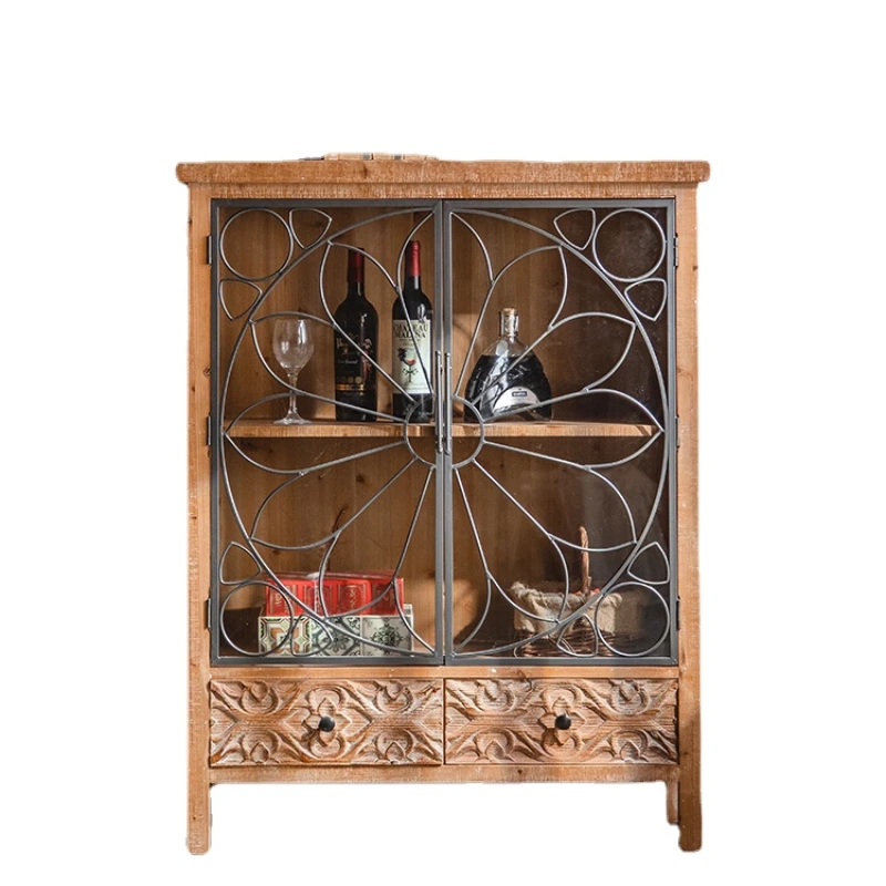 

Zl Sideboard Cabinet Vintage Wrought Iron Distressed Solid Wood Entrance Cabinet