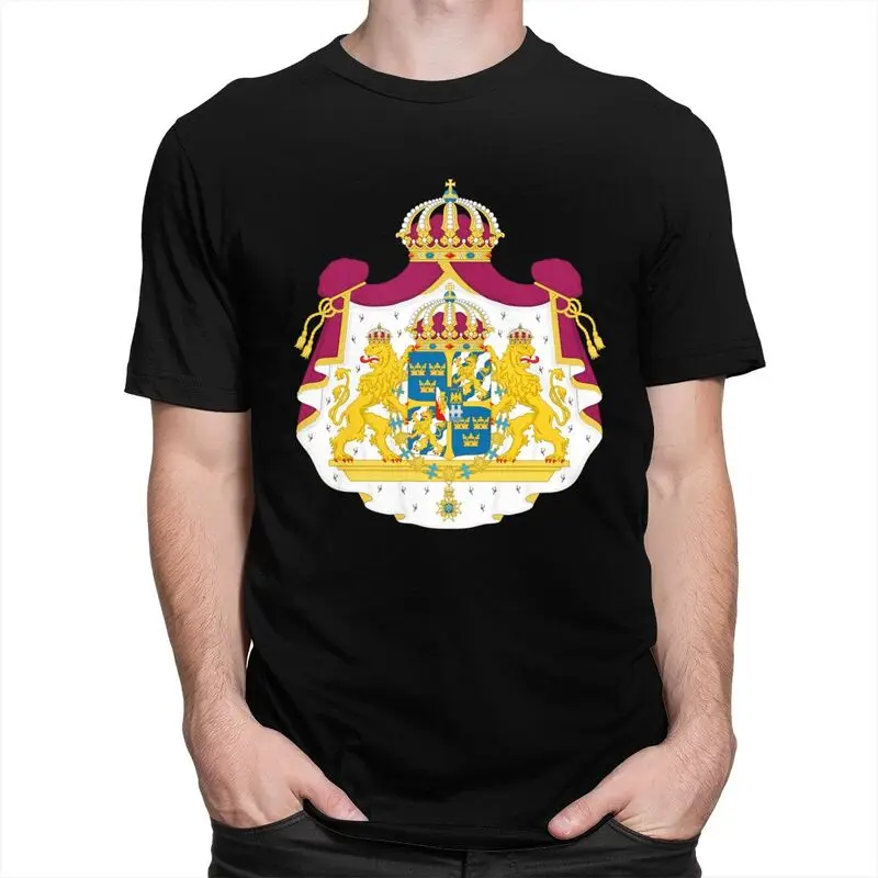 Custom Coat Of Arms Of Sweden Flag T Shirts for Men 100% Cotton Tee Tops Tshirts Fashion T-shirt Clothing