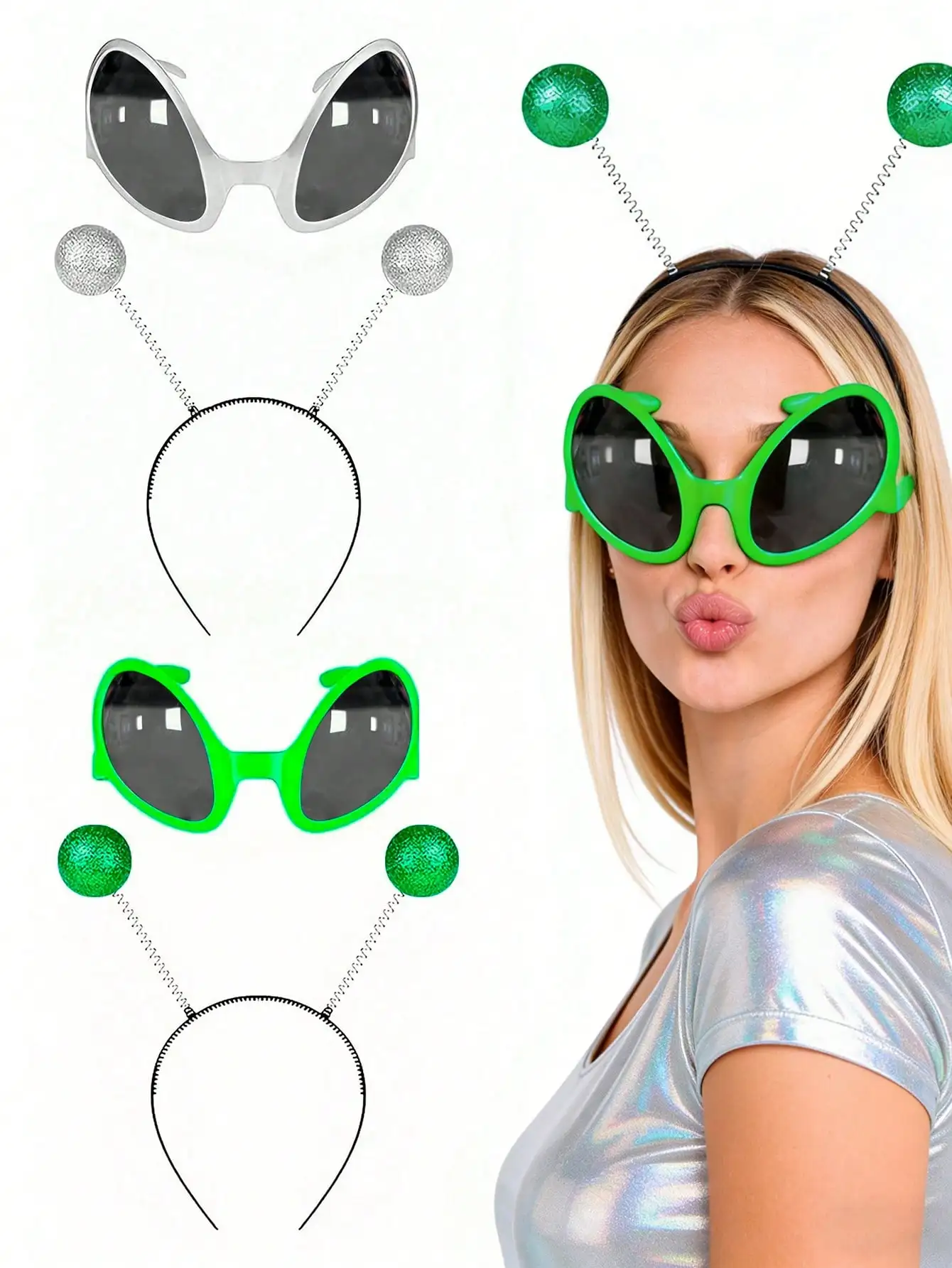 Alien Costume Accessories Set, Novelty Alien Sunglasses + Alien Headband Boppers, Space Theme Party Favors for Halloween Cospla