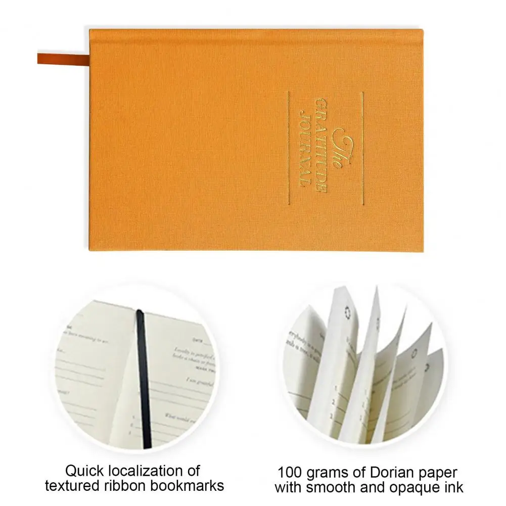 A5 Gratitude Journal Affirmation Goal Reflection Linen Hardcover Ribbon Bookmark 100 Sheets Gratitude Planner Notebook Diary