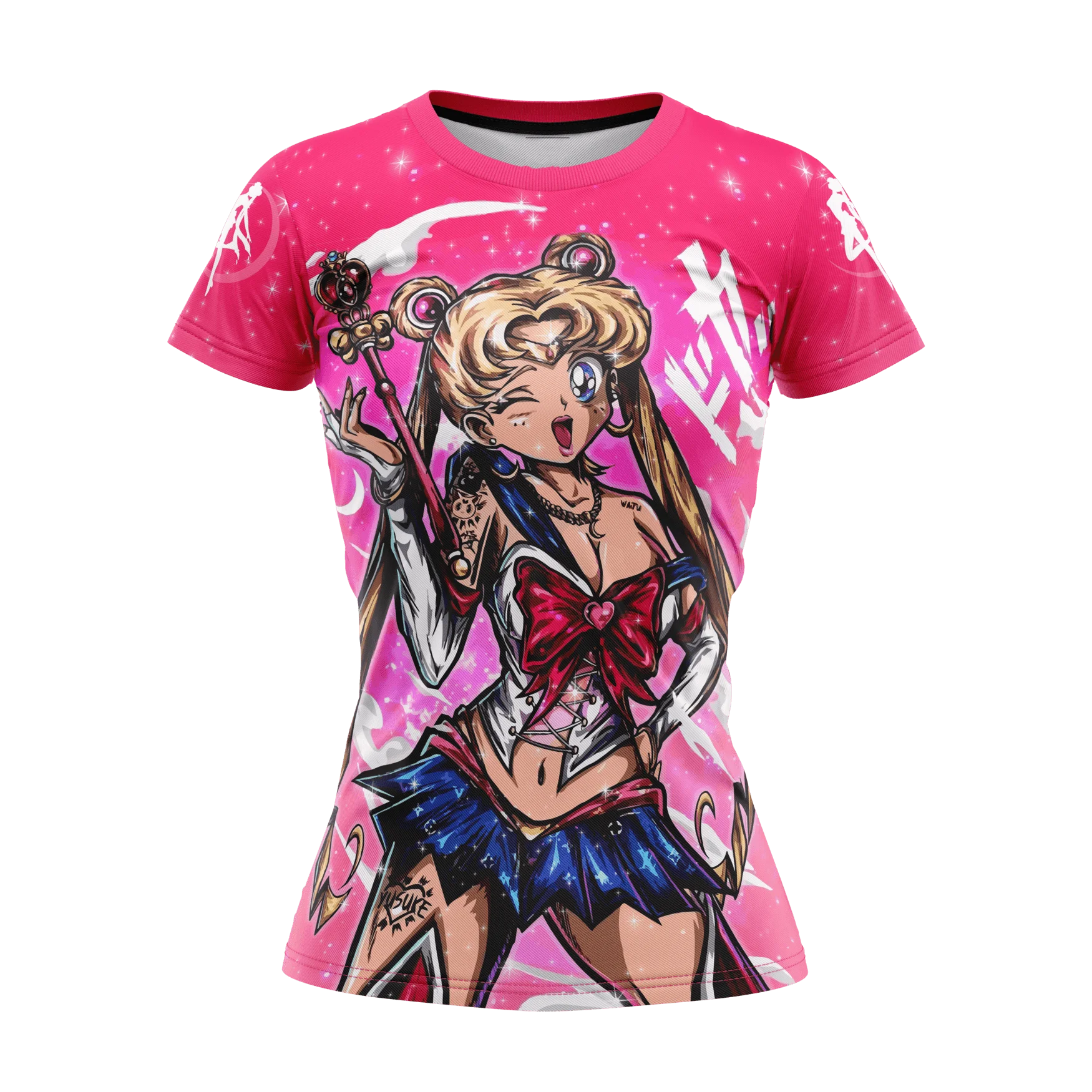 Beautiful Girl Warrior Water Ice Moon Printed T-shirt Street Trendy Cool Style Large Loose Men's and Women's Summer New Top