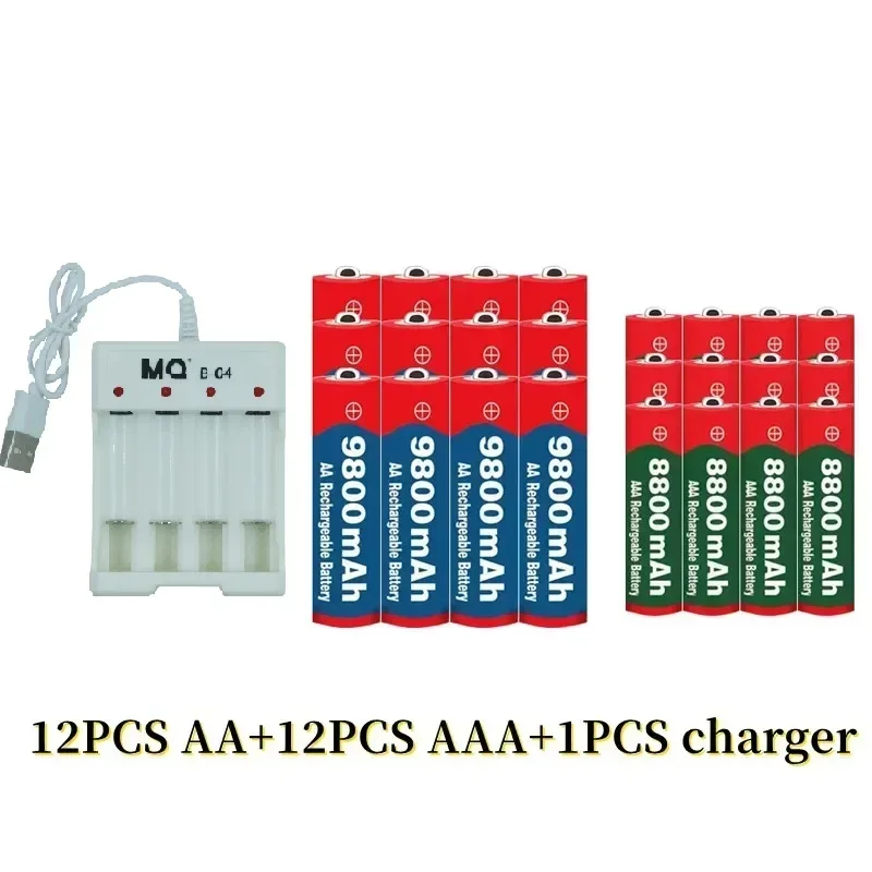 NEW 1.5V AA9800mAh+AAA8800mAh+USBcharger 1.5V, Rechargeable Nickel Hydrogen Battery, Used for Electronic Toys,  Camera Batteries