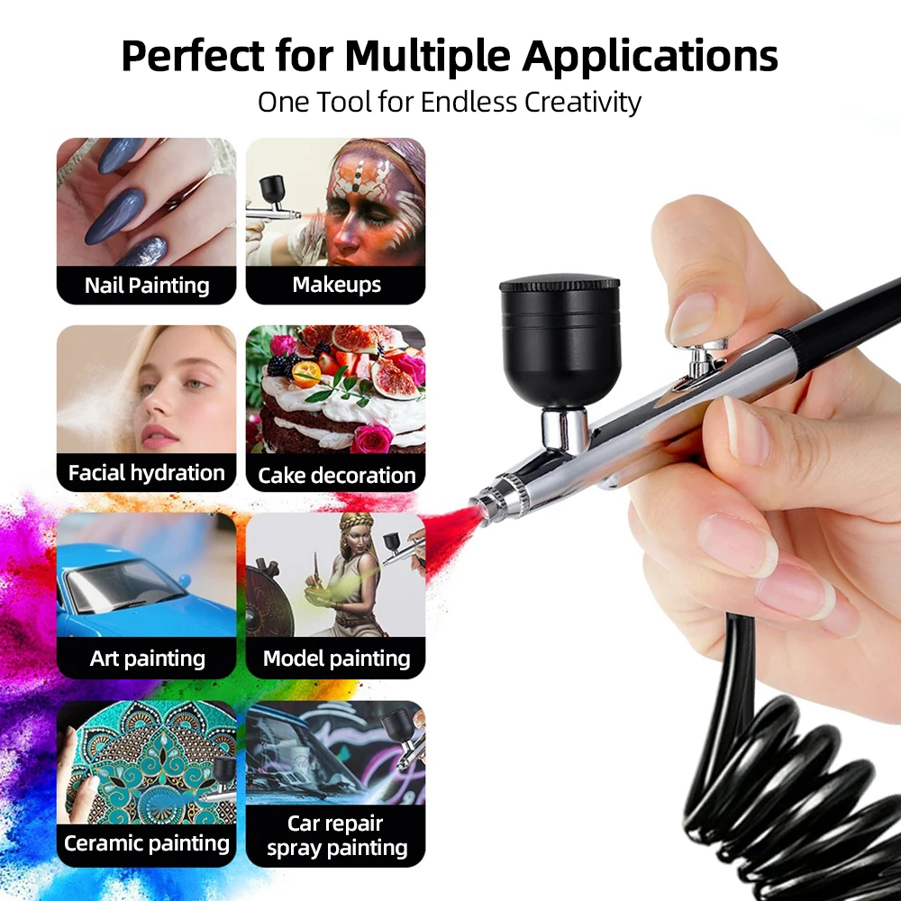 Portable Airbrush Kit With Extension Tube 28/38/48 PSI Air Pressure Sprayer For Nail Art Craft Car Painting 4 Hours Working Time