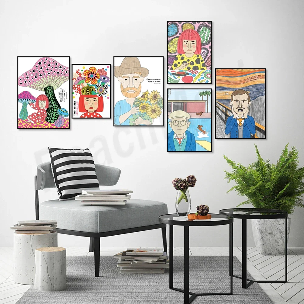 Famous artist prints, Lichtenstein, Klimt, Matisse, Van Gogh, Yayoi Kusama, Toulouse-Lautrec artists decorative posters