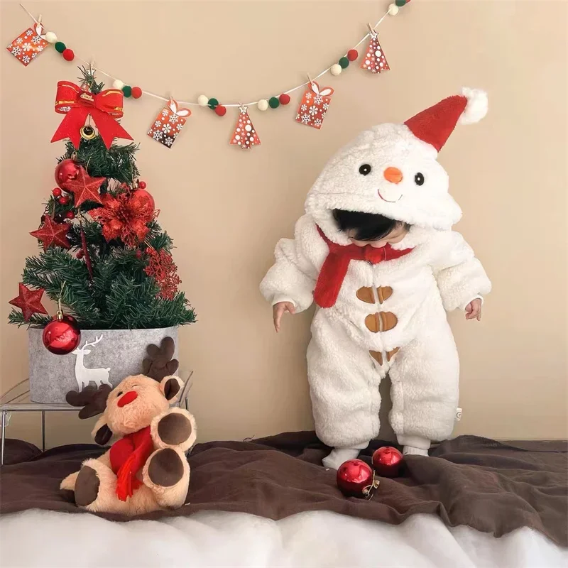 

Christmas Lovely Snowman Baby Girls Romper Jumpsuits Winter Thicken Onesie Cartoon Children's Clothing Soft Baby Hoodie Coverall