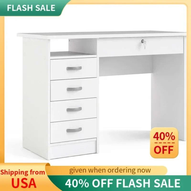 QWTvilum Desk with 5 Drawers,White