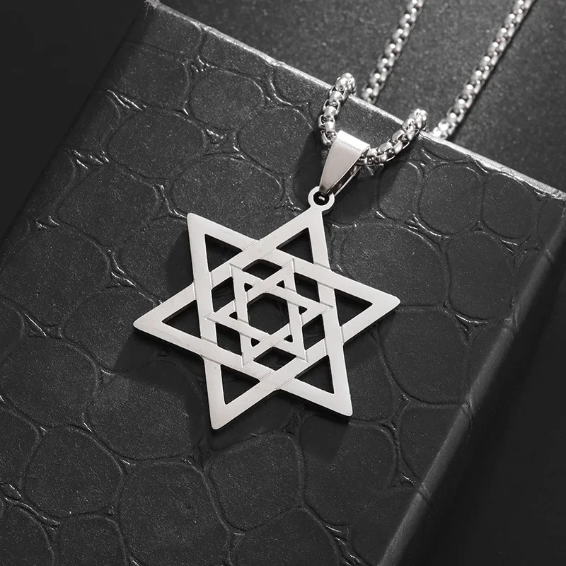 Stainless Steel Solomon Double-Layered Six-Pointed Star Pendant Star of David Jerusalem Necklace Jewish Amulet Jewelry Gift