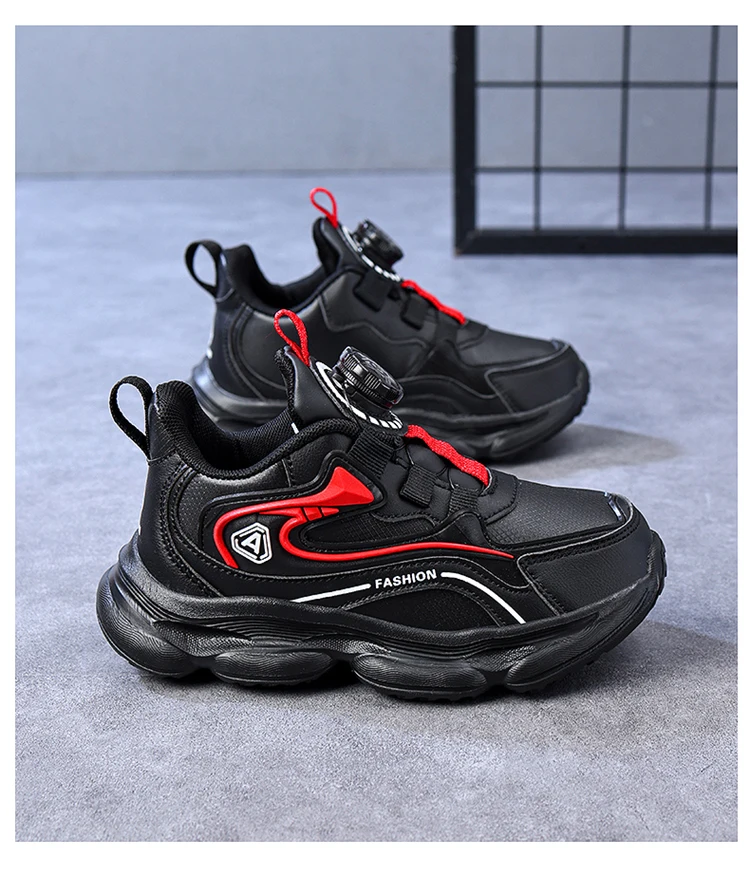 Kinder Leder Freizeitschuhe mit Drehknopf Jungen Laufschuhe Rutschfest Stoßdämpfend Kinder Outdoor Sport Wanderschuhe – Detail 18