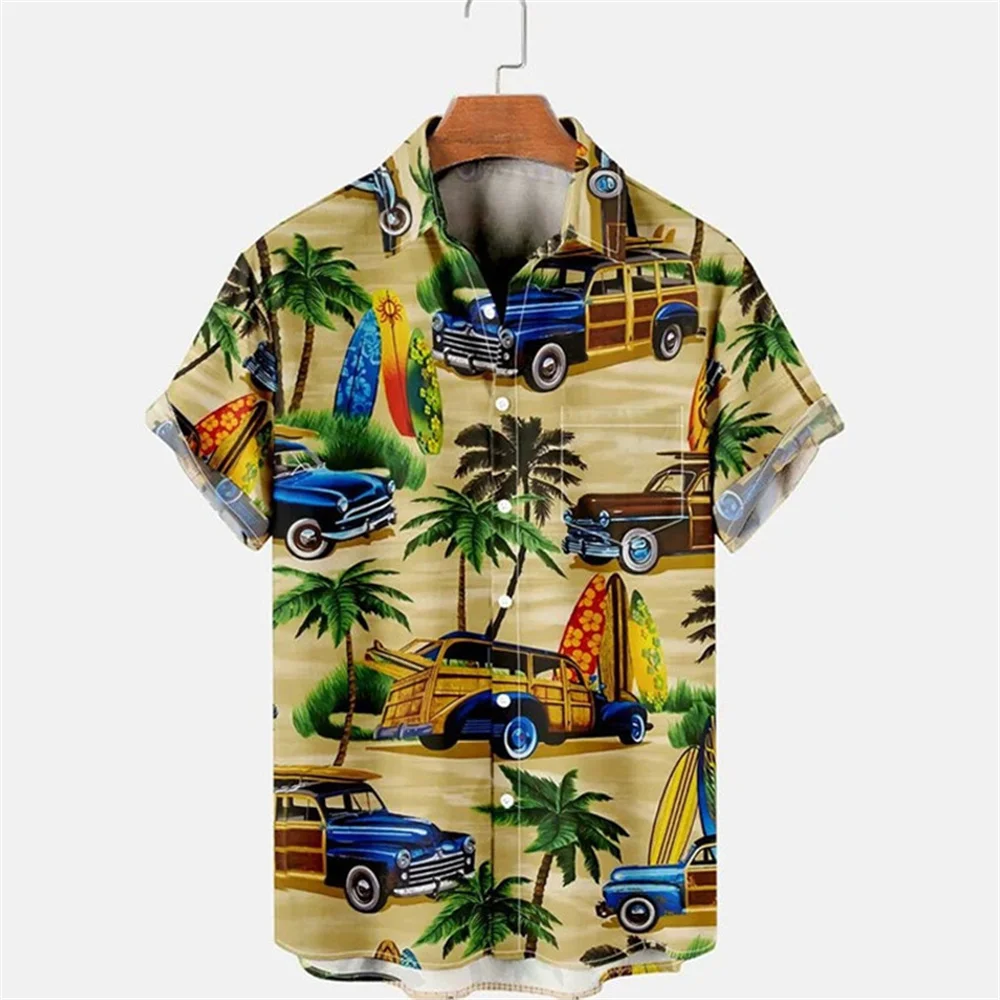 New Style Hawaiian Men's Summer Casual Flower Korean Retro Shirt Geometric Print Short Sleeve Button Top Loose Size Tops