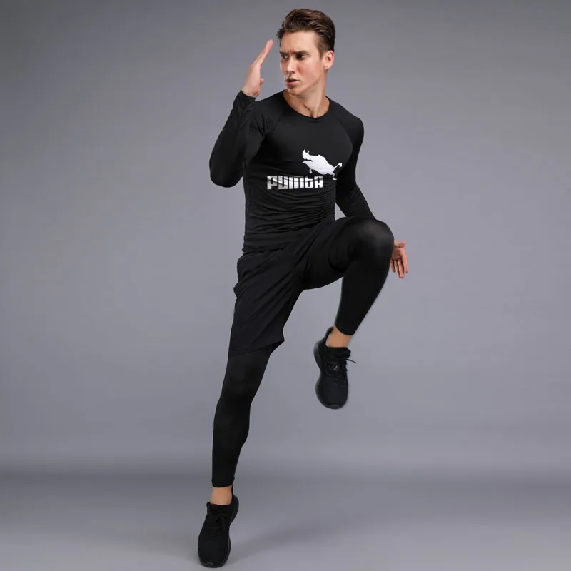 Men\'s Sports Suit MMA Rashgard Male Quick Drying Sportswear Compression Clothing Fitness Training Kit Underwear 3 Piece Legging