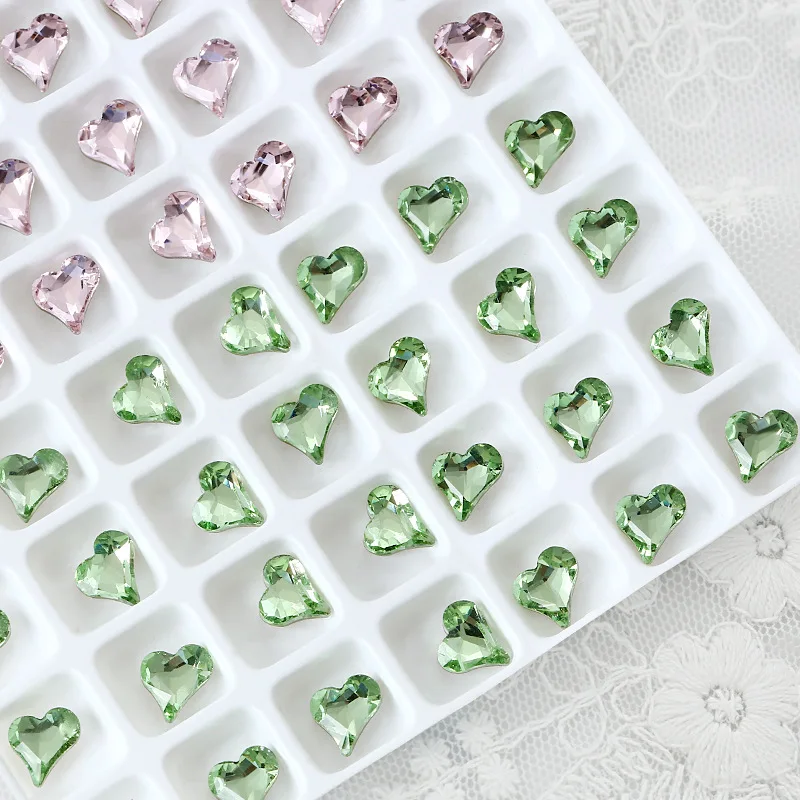 K9 100pcs/pack 6x7mm Heart Pink AB colors Crystal 3D Diamond Stone DIY Decoration Glitter Manicure Jewelry Accessories