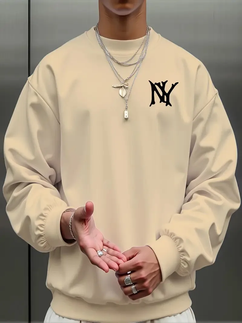 يتميز القلنسوة الرجالية الجديدة ذات الرقبة المستديرة لربيع وخريف 2025 بطباعة حروف ثلاثية الأبعاد غير رسمية وعصرية في الشارع #3