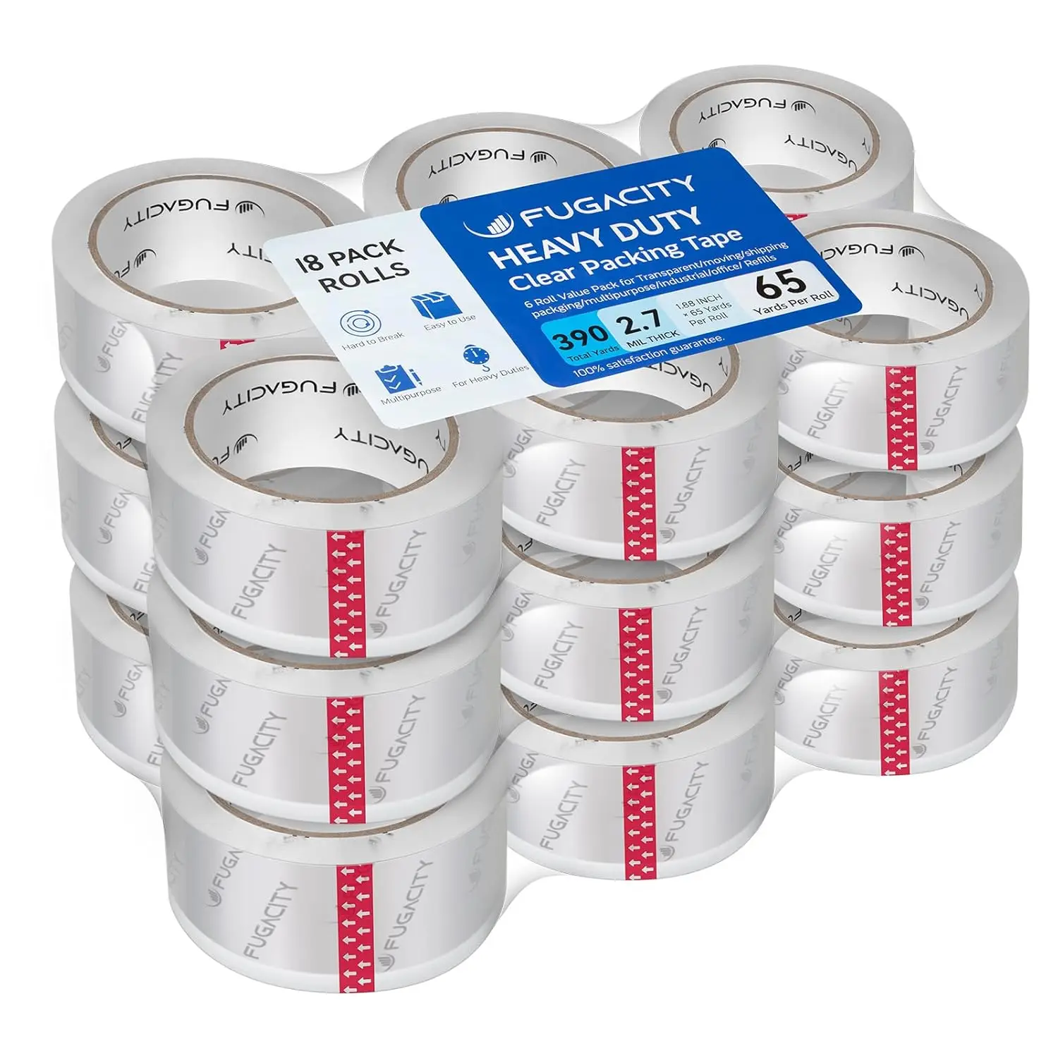 

Heavy Duty Clear Packing Tape Refills (18 Rolls), Packaging Tape for Moving Sealing, Moving Supplies Shipping Tape,2.7 M