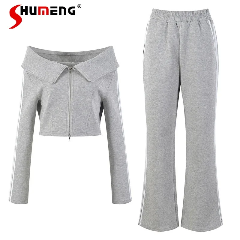 

American Casual Pants Women's 2023 New Autumn Gray Sports Pants Straight Loose Causal Wide Leg Pants Drape Mop Trousers Female